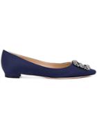Manolo Blahnik Hangisi Embellished Ballerina Shoes - Blue