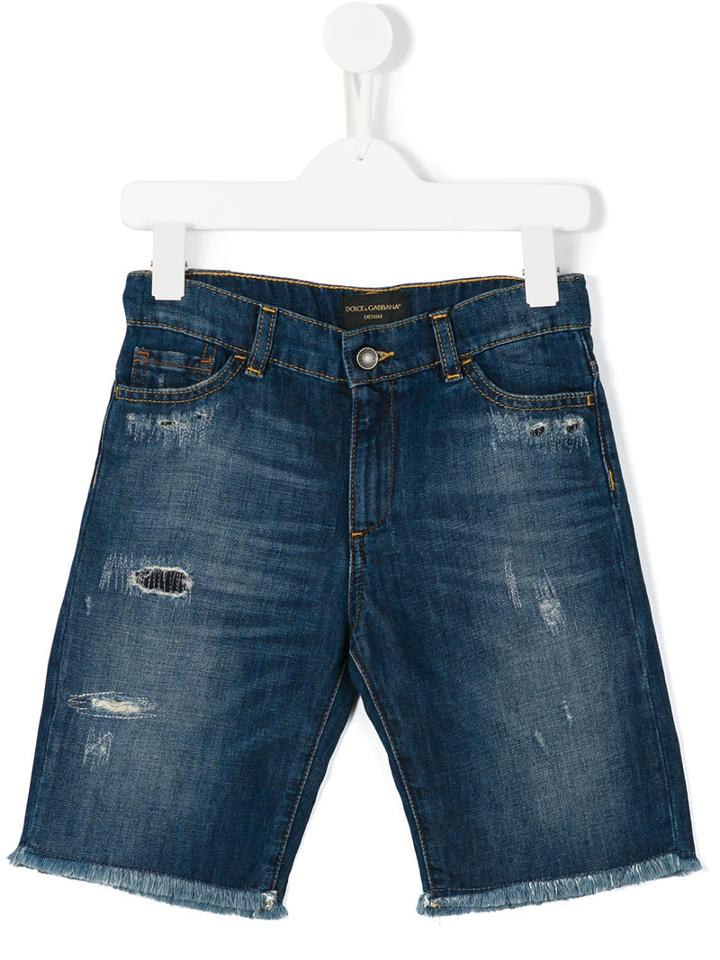 Dolce & Gabbana Kids Distressed Denim Shorts, Toddler Boy's, Size: 3 Yrs, Blue