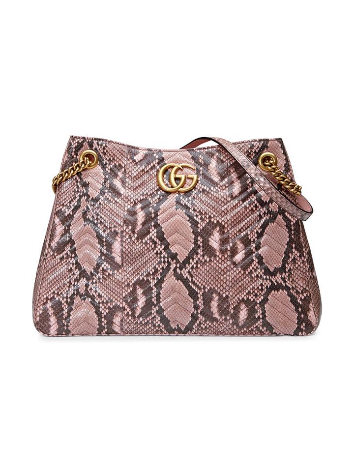 Gucci - Gg Marmont Matelassé Python Shoulder Bag - Women - Leather/microfibre - One Size, Women's, Pink/purple, Leather/microfibre