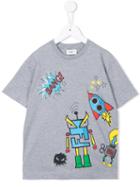 Fendi Kids Robot Print T-shirt, Boy's, Size: 12 Yrs, Grey