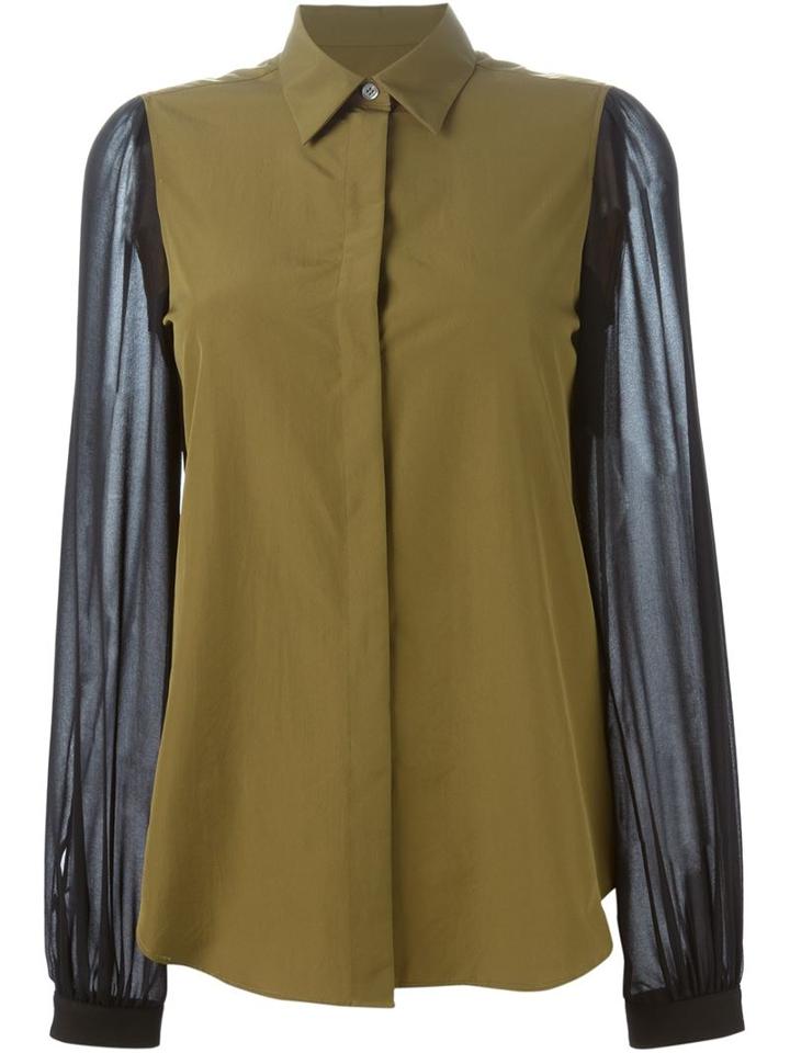 Mm6 Maison Margiela Contrast Sheer Sleeve Shirt, Women's, Size: 42, Green, Polyester