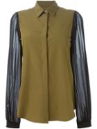 Mm6 Maison Margiela Contrast Sheer Sleeve Shirt, Women's, Size: 42, Green, Polyester
