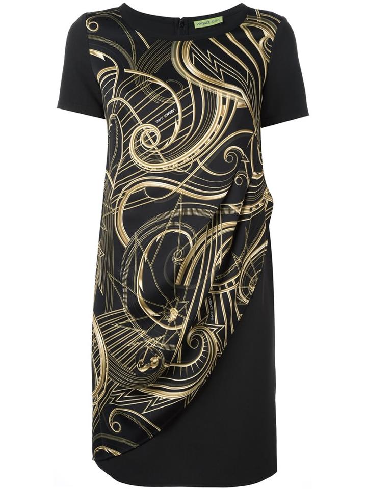 Versace Jeans Ornate Print Mini Dress, Women's, Size: 42, Black, Spandex/elastane/polyester