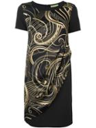 Versace Jeans Ornate Print Mini Dress, Women's, Size: 42, Black, Spandex/elastane/polyester