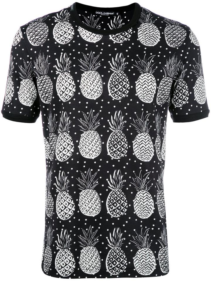 Dolce & Gabbana Pineapple Print T-shirt, Men's, Size: 48, Black, Cotton
