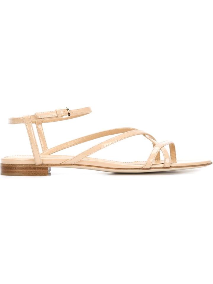 Sergio Rossi Strappy Sandals, Women's, Size: 36.5, Nude/neutrals, Patent Leather/leather