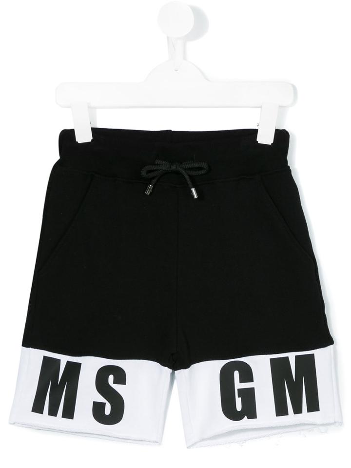 Msgm Kids - Logo Hem Track Shorts - Kids - Cotton - 8 Yrs, Black