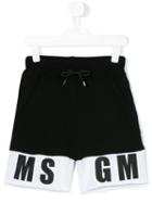 Msgm Kids - Logo Hem Track Shorts - Kids - Cotton - 8 Yrs, Black
