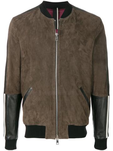 Low Brand Panelled Leather Bomber Jacket - Brown