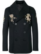 Alexander Mcqueen Embroidered Peacoat - Black