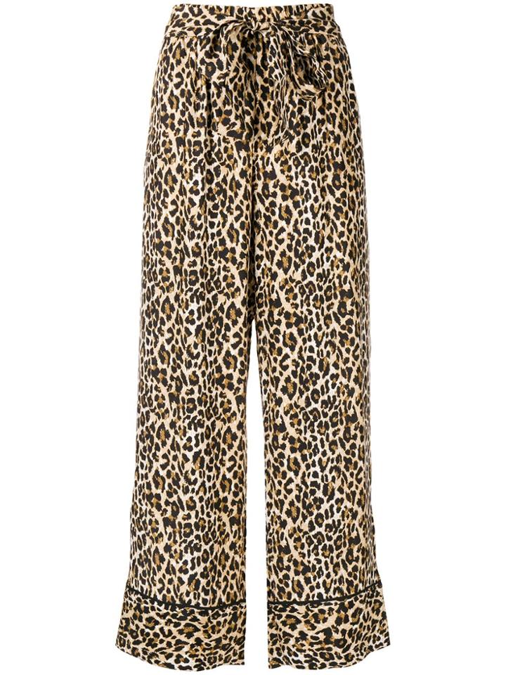 Gold Hawk Leopard Print Wide Leg Trousers - Brown