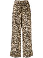 Gold Hawk Leopard Print Wide Leg Trousers - Brown