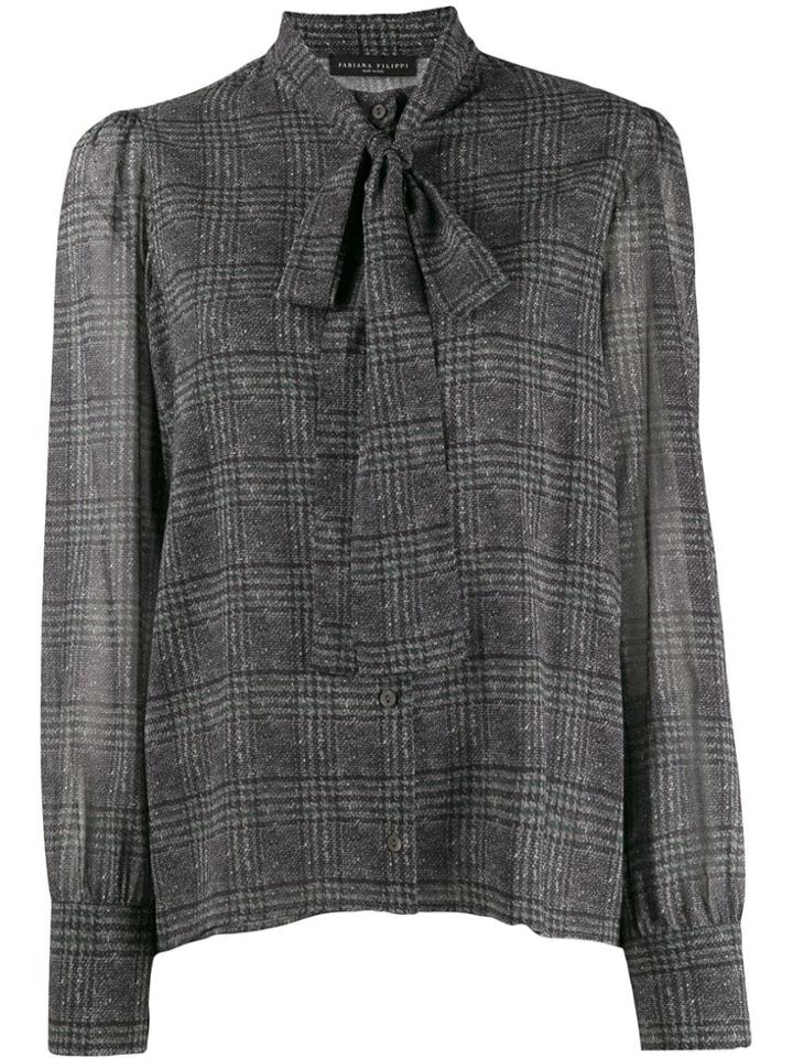 Fabiana Filippi Neck Tie Plaid Blouse - Black