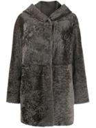 Drome Hooded Shearling Coat - Grey