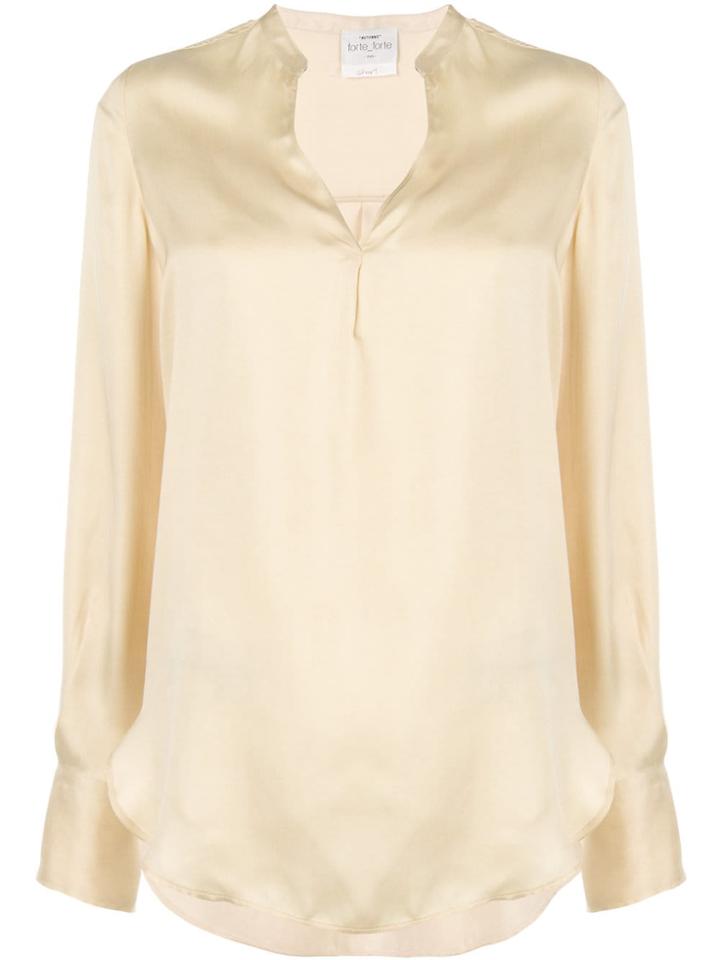 Forte Forte Satin Split Neck Blouse - Neutrals