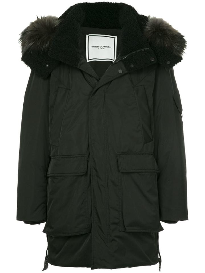Wooyoungmi Fur Trimmed Coat - Black