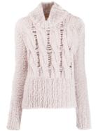 Gentry Portofino Distressed Knit Turtleneck Jumper - Neutrals