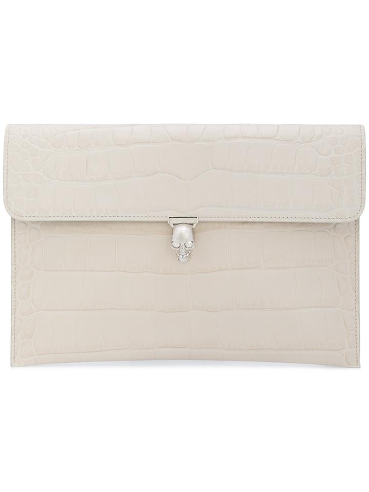 Alexander Mcqueen Envelope Skull Motif Clutch Bag - White