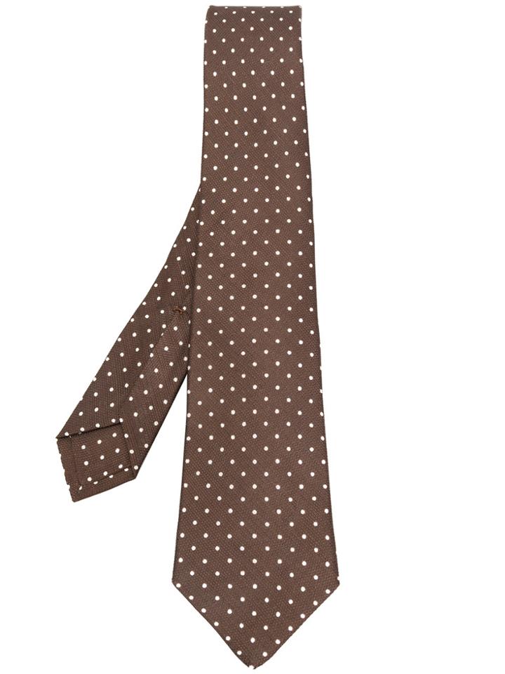 Kiton Polka Dot Print Tie - Brown