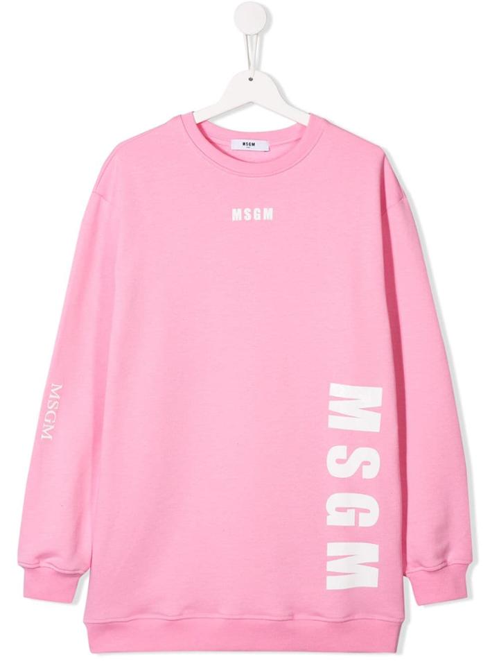 Msgm Kids Long Sleeved Logo Sweater - Pink