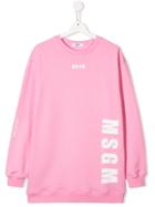 Msgm Kids Long Sleeved Logo Sweater - Pink
