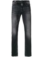 Saint Laurent Distressed Trim Slim Fit Jeans - Black
