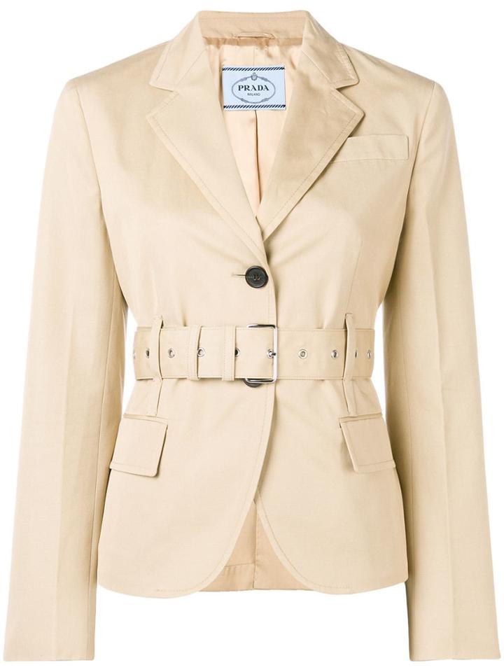 Prada Fitted Belted Jacket - Neutrals
