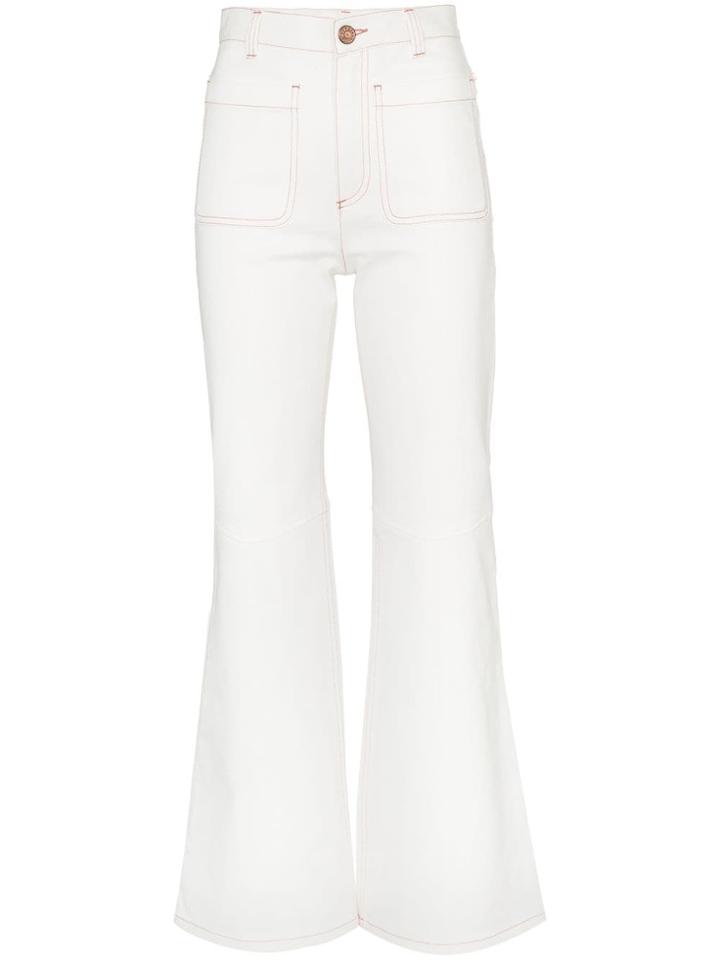 See By Chloé Contrasted Stitch Flared Stretch Denim Jeans - White