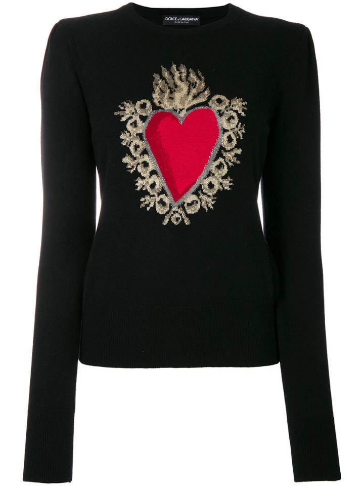 Dolce & Gabbana Heart Puff Sleeve Sweater - Black