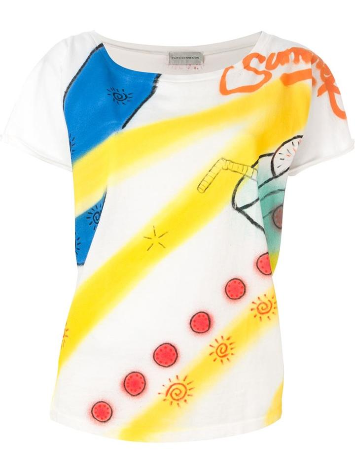 Faith Connexion Printed T-shirt, Women's, Size: Medium, White, Cotton