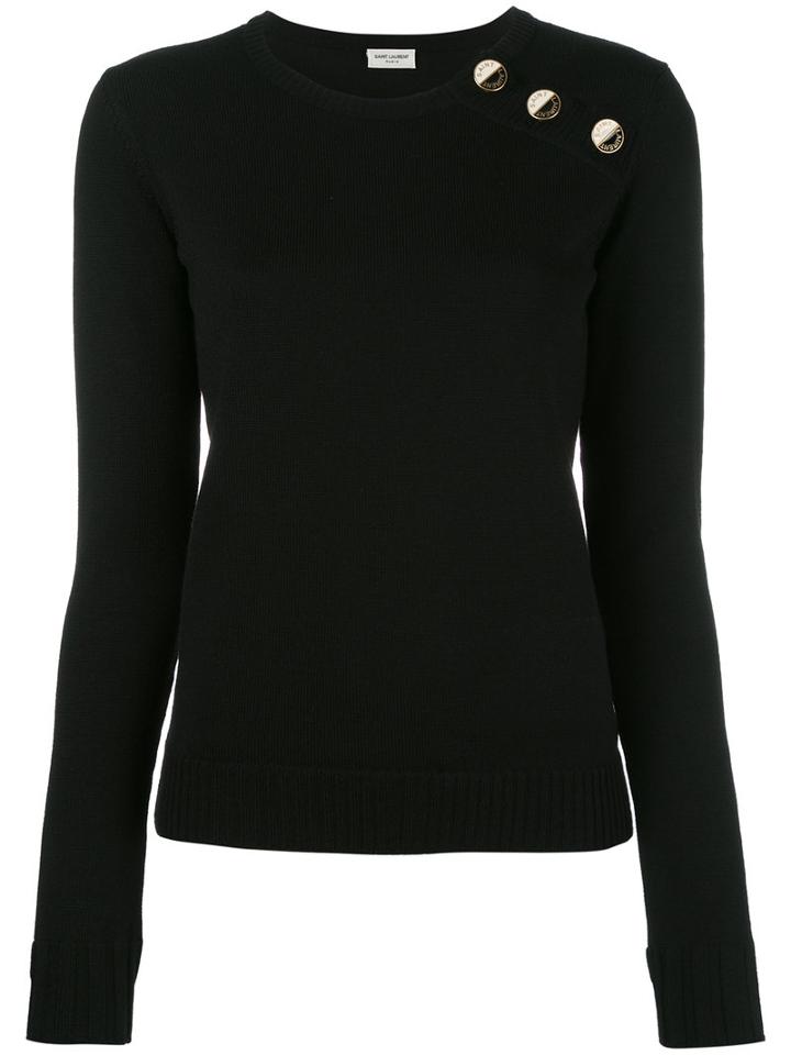 Saint Laurent Button Neck Sweater, Women's, Size: Medium, Black, Wool