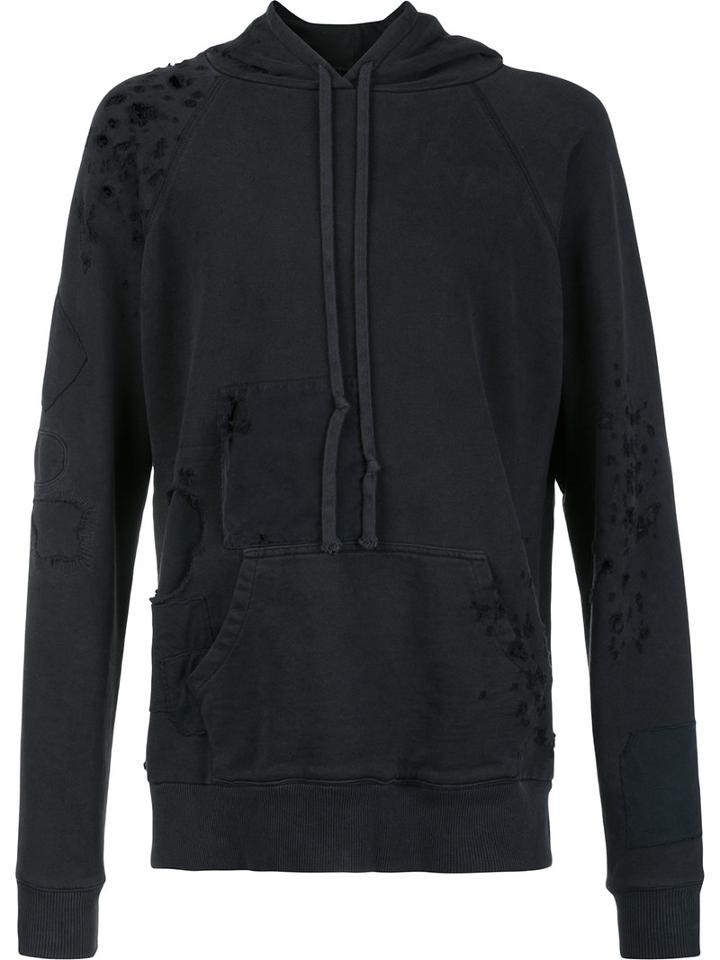 Greg Lauren Front Pockets Hoodie, Size: 3, Black, Cotton