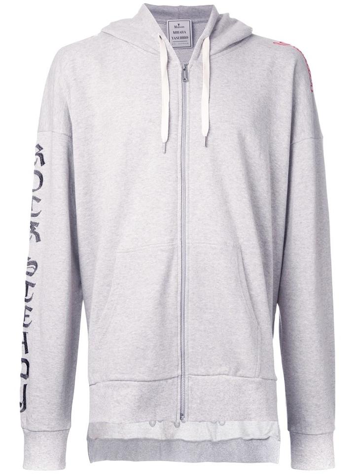 Maison Mihara Yasuhiro Embroidered Zipped Hoodie, Men's, Size: 48, Grey, Cotton