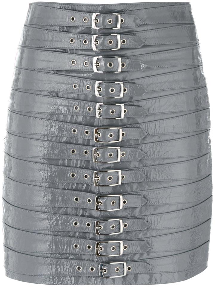 Manokhi - Patent Leather Buckle Skirt - Women - Patent Leather - 36, Grey, Patent Leather