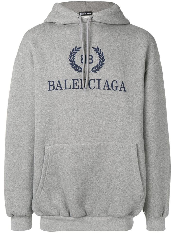 Balenciaga Printed Logo Hoodie - Grey