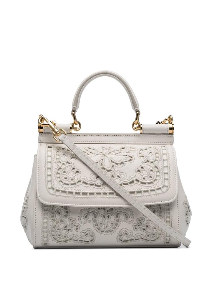 Dolce & Gabbana White Sicily Mini Flower Embroidered Leather Shoulder