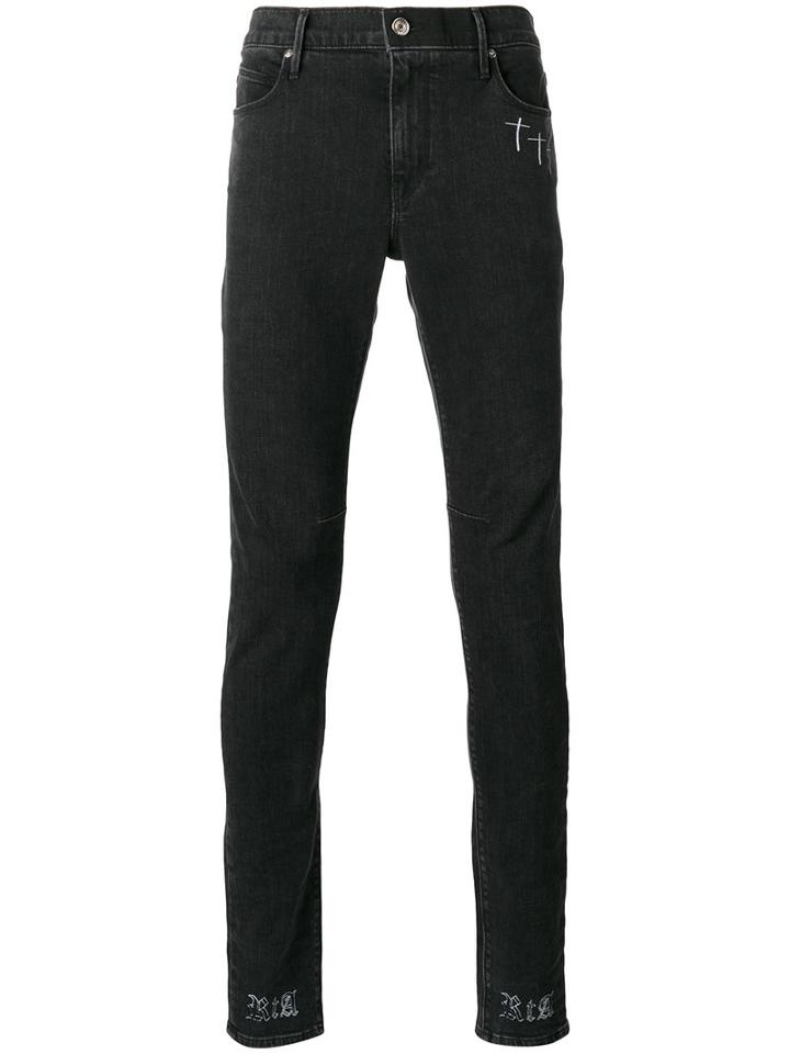 Road To Awe Logo Print Skinny Jeans, Men's, Size: 30, Black, Cotton/polyurethane