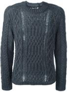 Maison Margiela Ladder Stitch Knitted Sweater, Men's, Size: Large, Grey, Polyamide/wool/alpaca
