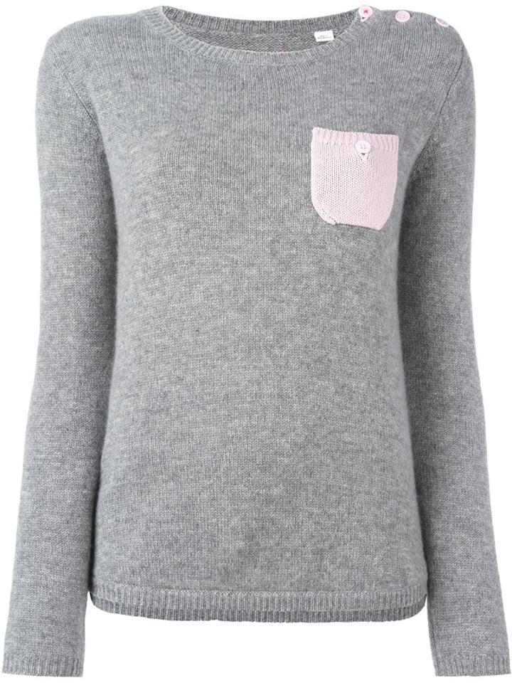 Chinti And Parker Contrast Pocket Sweater, Women's, Size: Medium, Grey, Cashmere