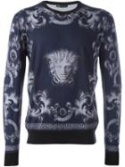 Versace 'lenticular Foulard' Jumper, Men's, Size: 54, Blue, Silk/wool