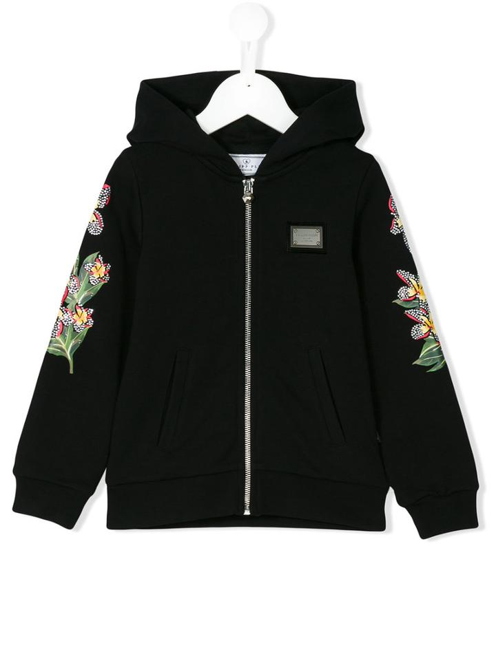 Philipp Plein Kids - Parrot Print Hoodie - Kids - Cotton - 8 Yrs, Black