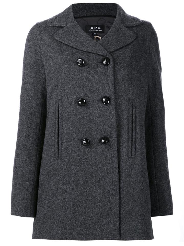 A.p.c. Double Breasted Coat, Women's, Size: 42, Grey, Viscose/wool