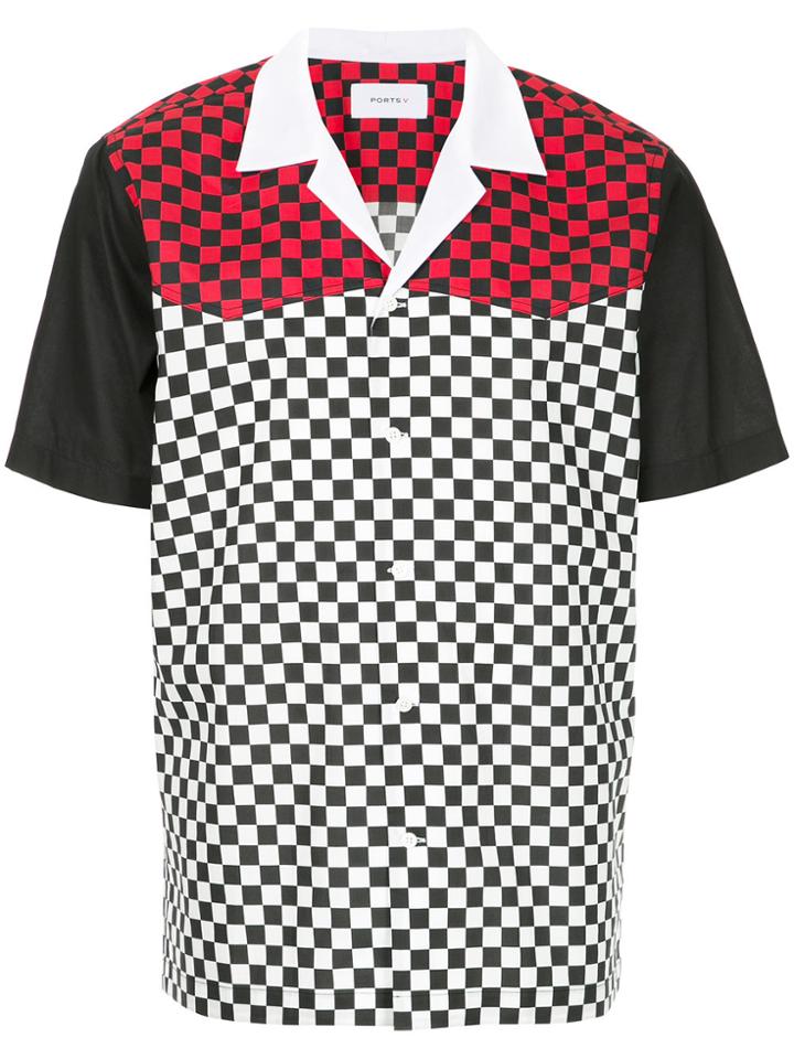 Ports V Checkered And Colour Block Print Shirt - Black