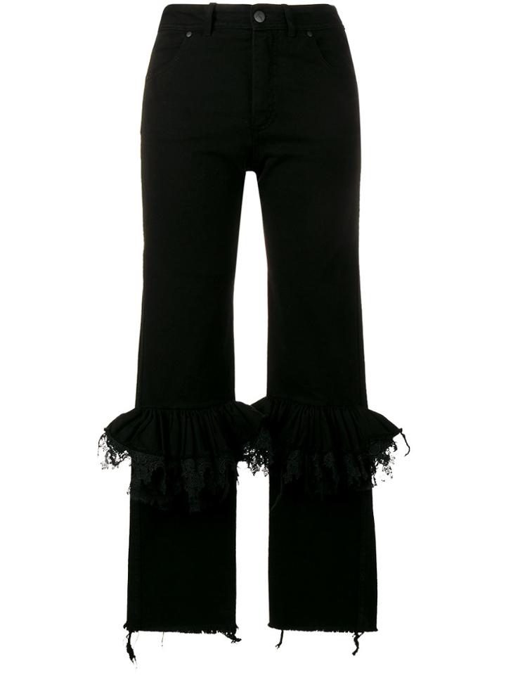 Preen By Thornton Bregazzi Ruffle Knee Flared Jeans - Black