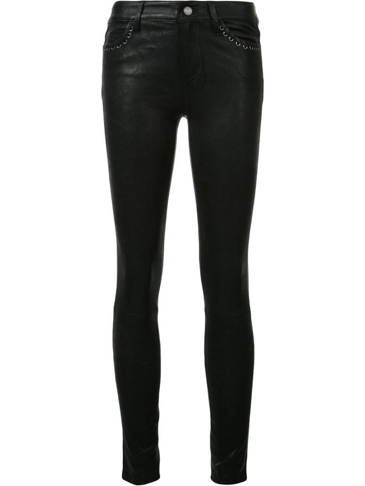 Paige Leather Effect Skinny Trousers, Women's, Size: 29, Black, Cotton/spandex/elastane/leather