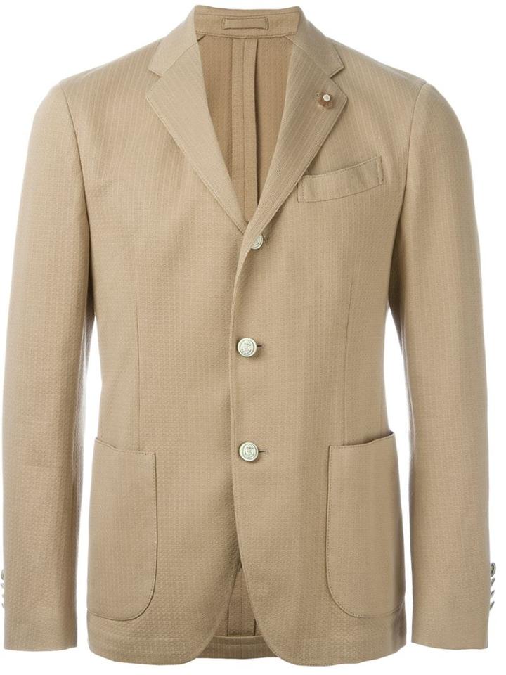 Lardini Three Button Blazer, Men's, Size: 48, Nude/neutrals, Cotton/viscose