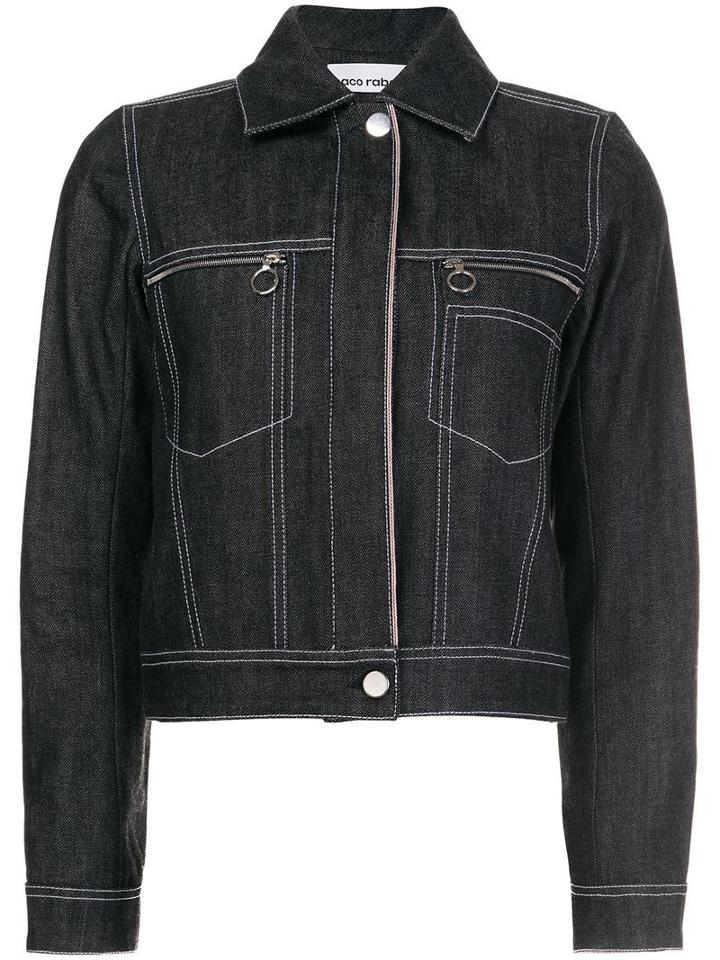 Paco Rabanne Cropped Denim Jacket, Women's, Size: 38, Black, Cotton