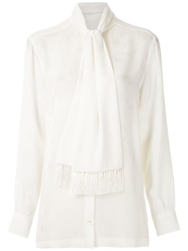 Dolce & Gabbana Bouclé Pussy Bow Blouse - White