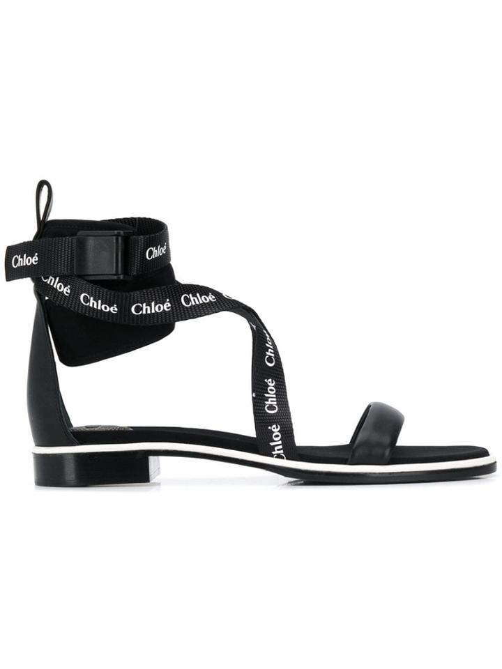 Chloé Branded Strap Sandals - Black