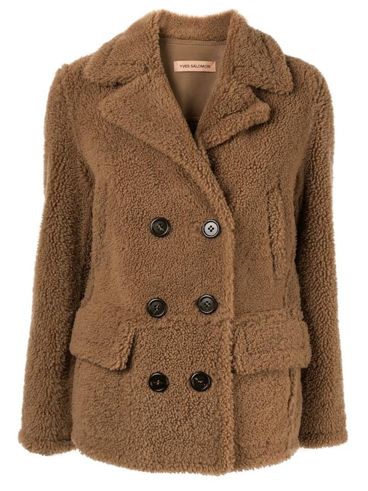 Yves Salomon Double Breasted Jacket - Brown